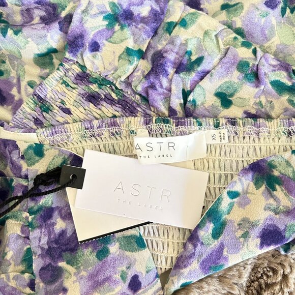 NWT ASTR The Label Blue Purple Floral Puff Sleeve Blouse XS Romantic Corset - Picture 8 of 10